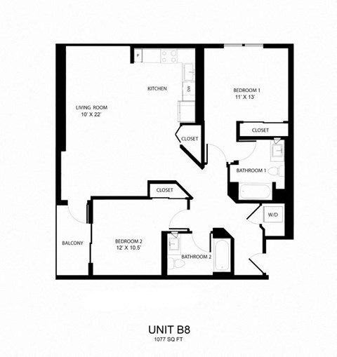 a floor plan for unit bc with bedroom and living room